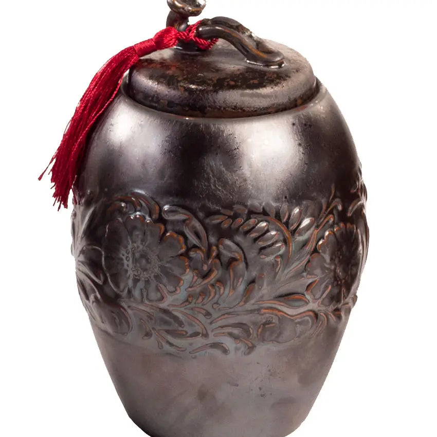 Dark Brown Ceramic Storage Canister with Brown Tassel
