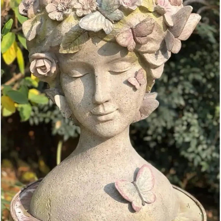 RESIN YOUNG GIRL PLANTER WITH COLORFUL BUTTERFLY