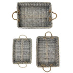 Set Of 3 Rectangular Willow Trays with Jute Handles