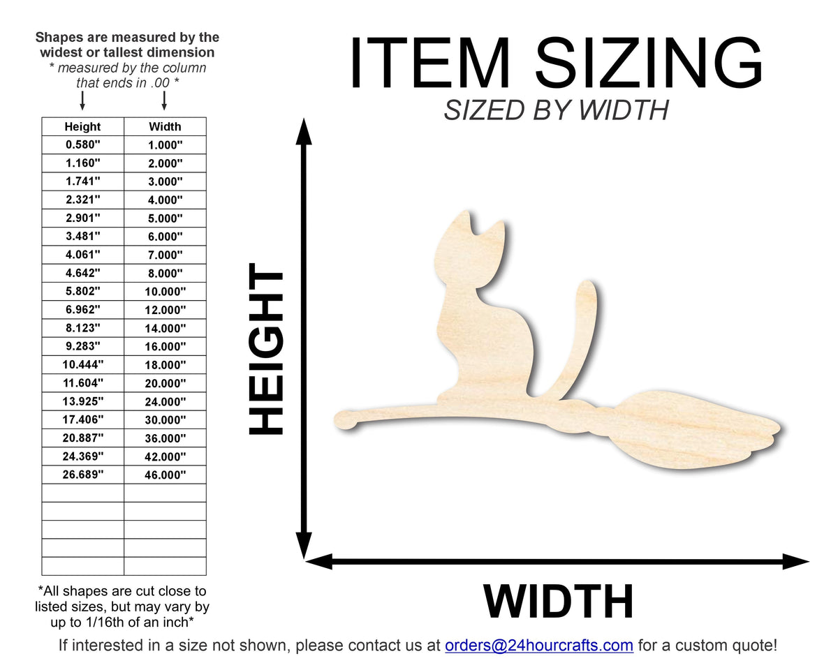 Unfinished Wood Cat on Broom Shape | DIY Halloween Cat Craft Cutout | up to 46" DIY