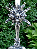 Requiem Monstrance Candlestick Holder, Hand Sculpted Resin | Spooky Gothic Skull and Bones Candle Holder for Halloween Gift and Gothic Decor
