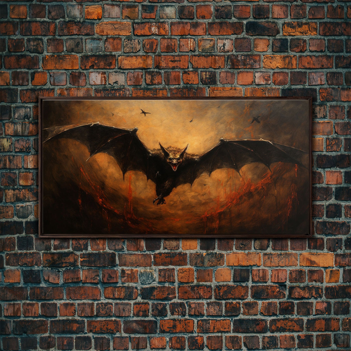 Vampire Bat Painting, Vintage Poster, Framed Canvas Print, Art Poster Print, Dark Academia, Dracula, Halloween Decor, Halloween Art Print