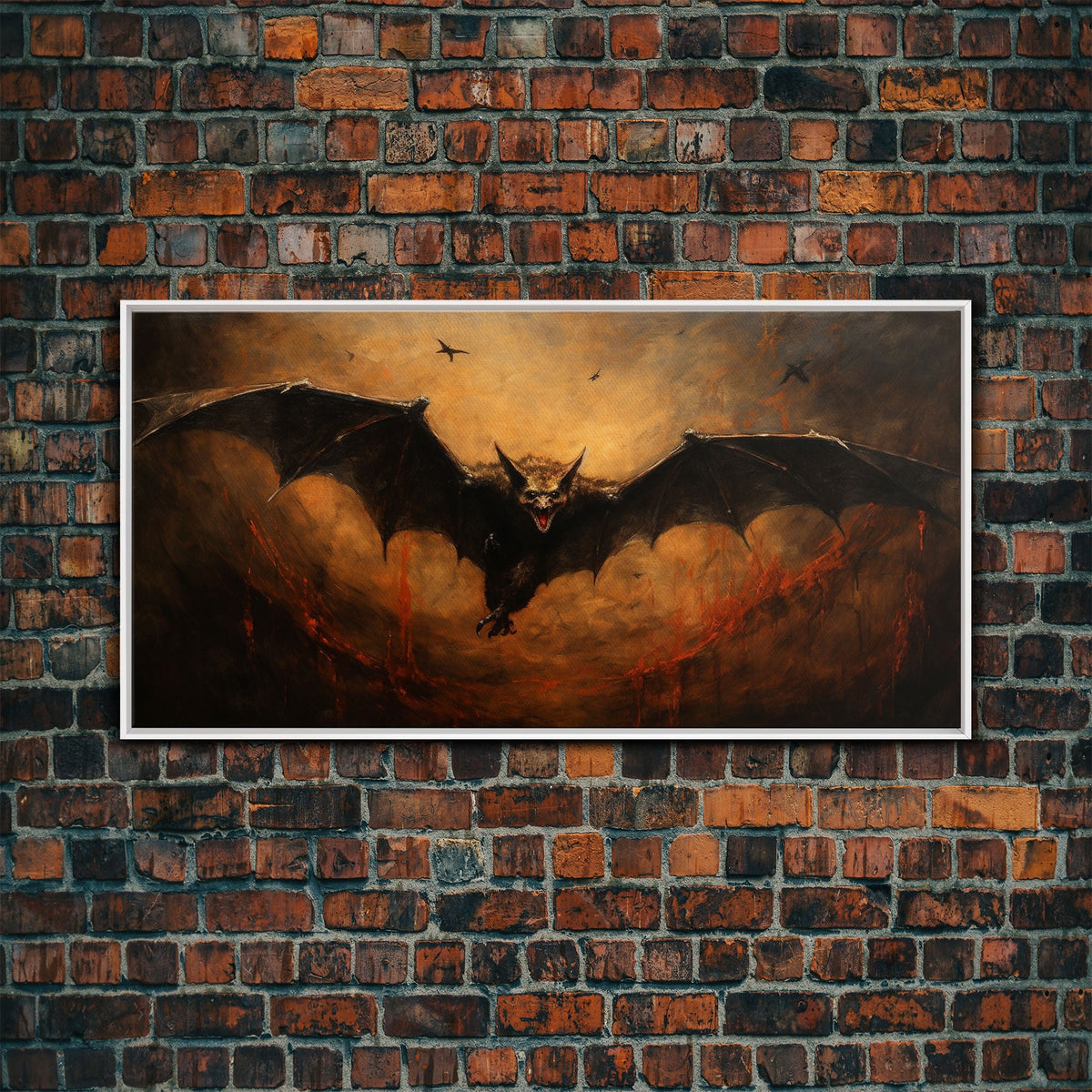 Vampire Bat Painting, Vintage Poster, Framed Canvas Print, Art Poster Print, Dark Academia, Dracula, Halloween Decor, Halloween Art Print