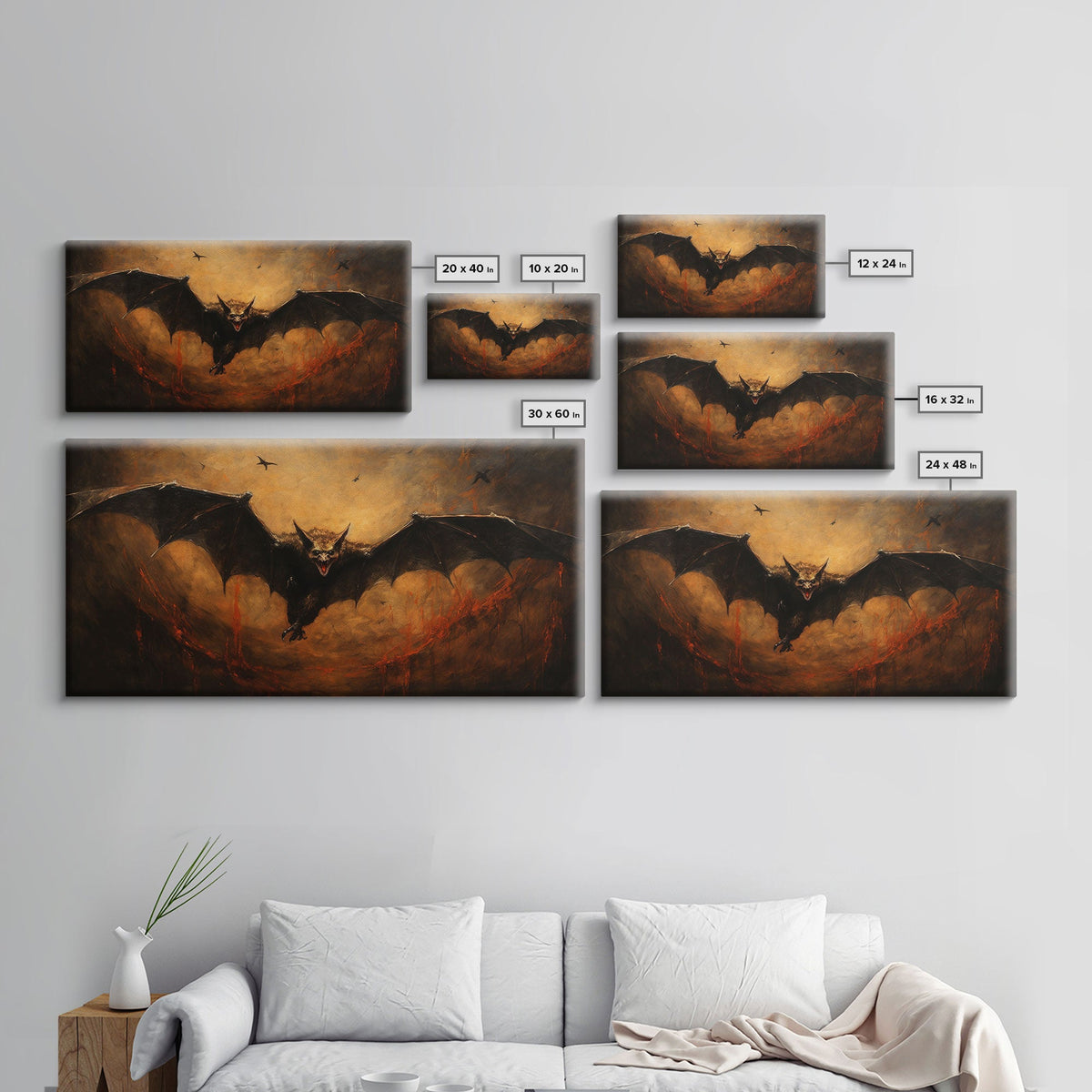 Vampire Bat Painting, Vintage Poster, Framed Canvas Print, Art Poster Print, Dark Academia, Dracula, Halloween Decor, Halloween Art Print