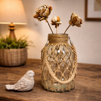 Vintage Hand-woven Mesh Pocket Hanging Glass Vase