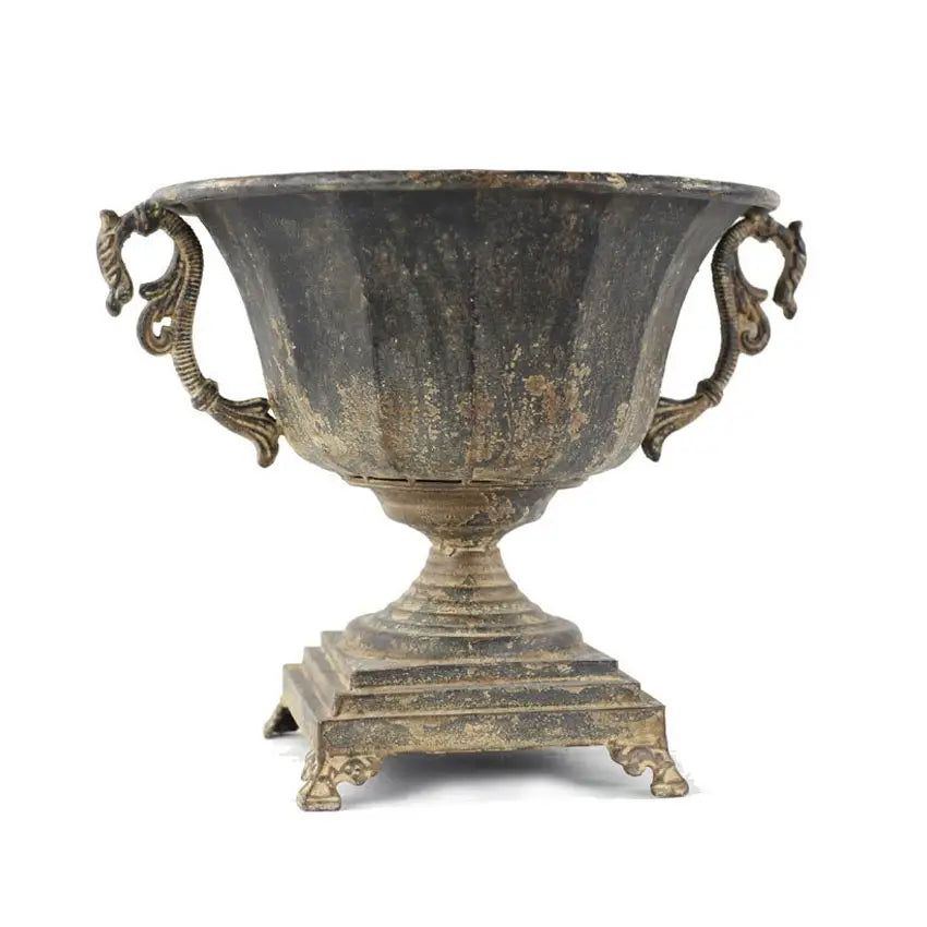 Distressed Black Iron Urn