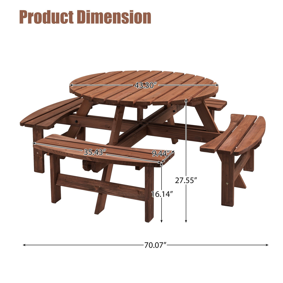 8 Person Wooden Picnic Table Outdoor Camping Dining Table with Seat