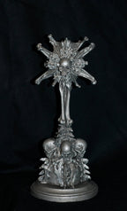 Requiem Monstrance Candlestick Holder, Hand Sculpted Resin | Spooky Gothic Skull and Bones Candle Holder for Halloween Gift and Gothic Decor