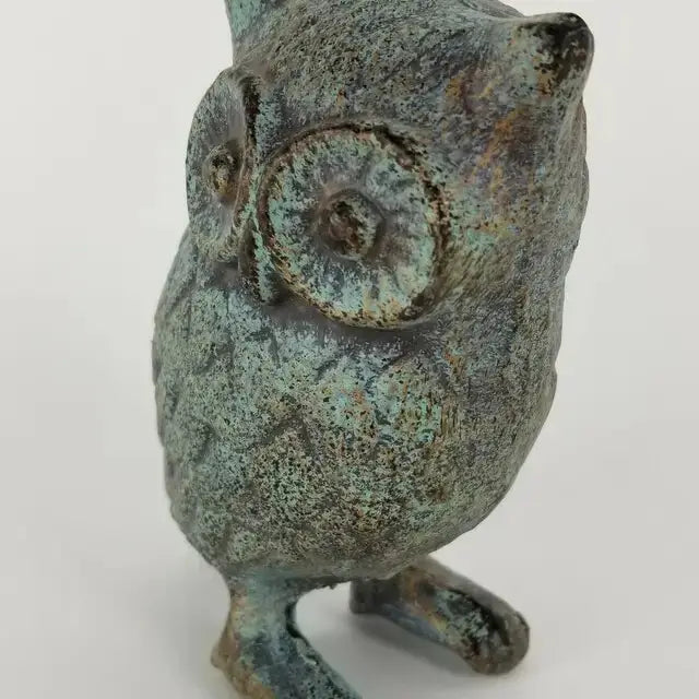 Cast Iron Owl in Antique Green, Blue Rustic Finish