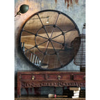 Distressed Round Cast Iron Mirror with Rosettes