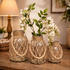 Vintage Hand-woven Mesh Pocket Hanging Glass Vase