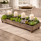 Rustic Recycled Pine Four Candle Holder Centerpiece