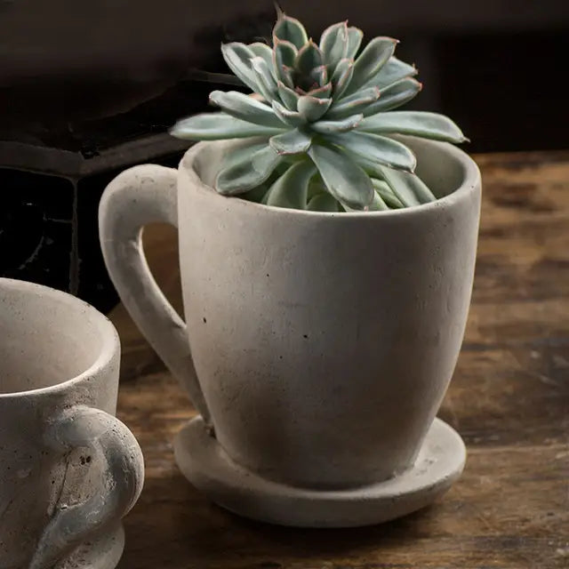 Cement Tea Mug Planter