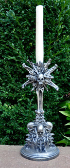 Requiem Monstrance Candlestick Holder, Hand Sculpted Resin | Spooky Gothic Skull and Bones Candle Holder for Halloween Gift and Gothic Decor
