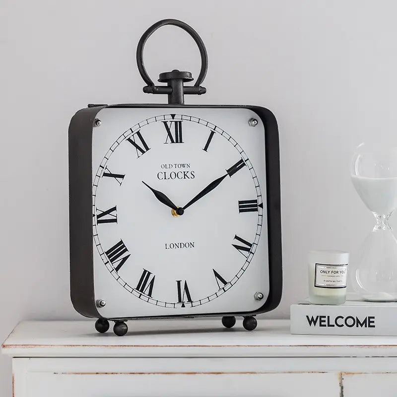 Black Vintage Style Large Metal Table Clock