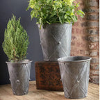 Set Of 3 Antiqued Round Drum Planters