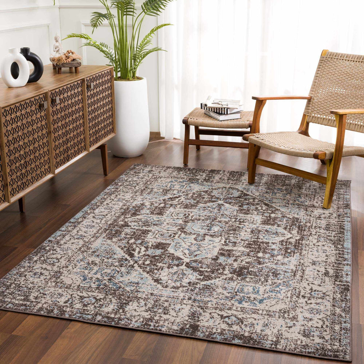 Peeta Dark Brown Medallion Area Rug