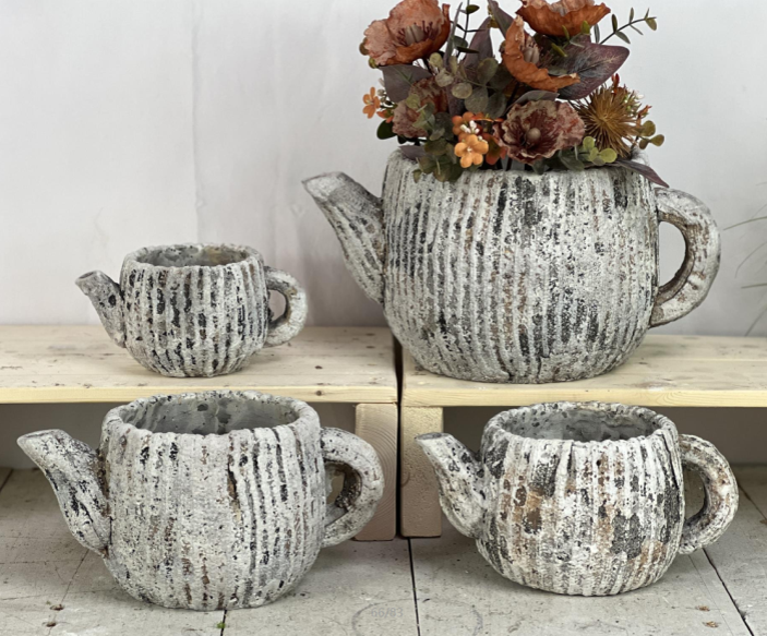 Cement Rustic Teapot Planter