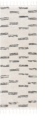 Riad Black Striped White Rug with Tassels