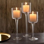 Clear Glass Tapered Pedestal Candle Holder(Set of 3)