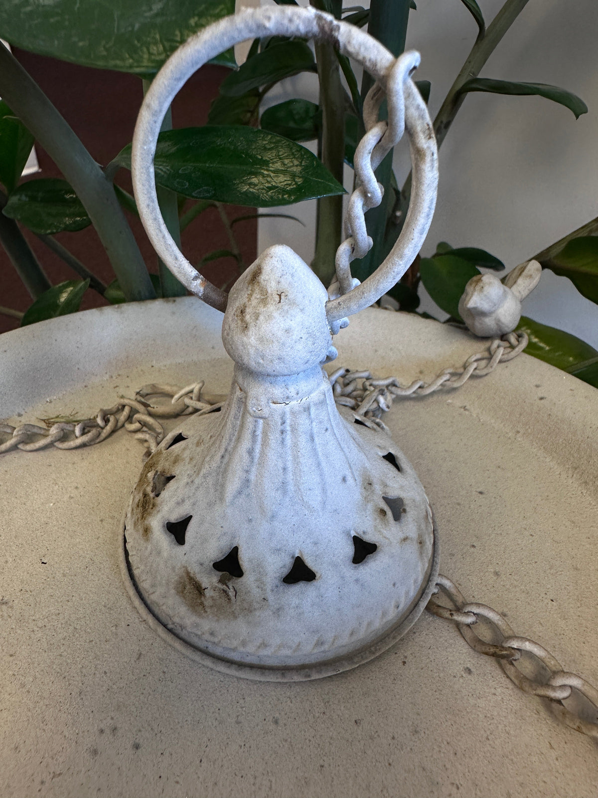 Distressed White Hanging Bird Feeder