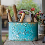Blue Metal Basket Tool Organizer Flower Garden