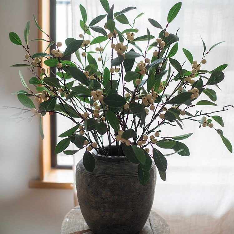 Artificial Fruit Snow Berry Leaf Stem 28" Tall Silk Plant