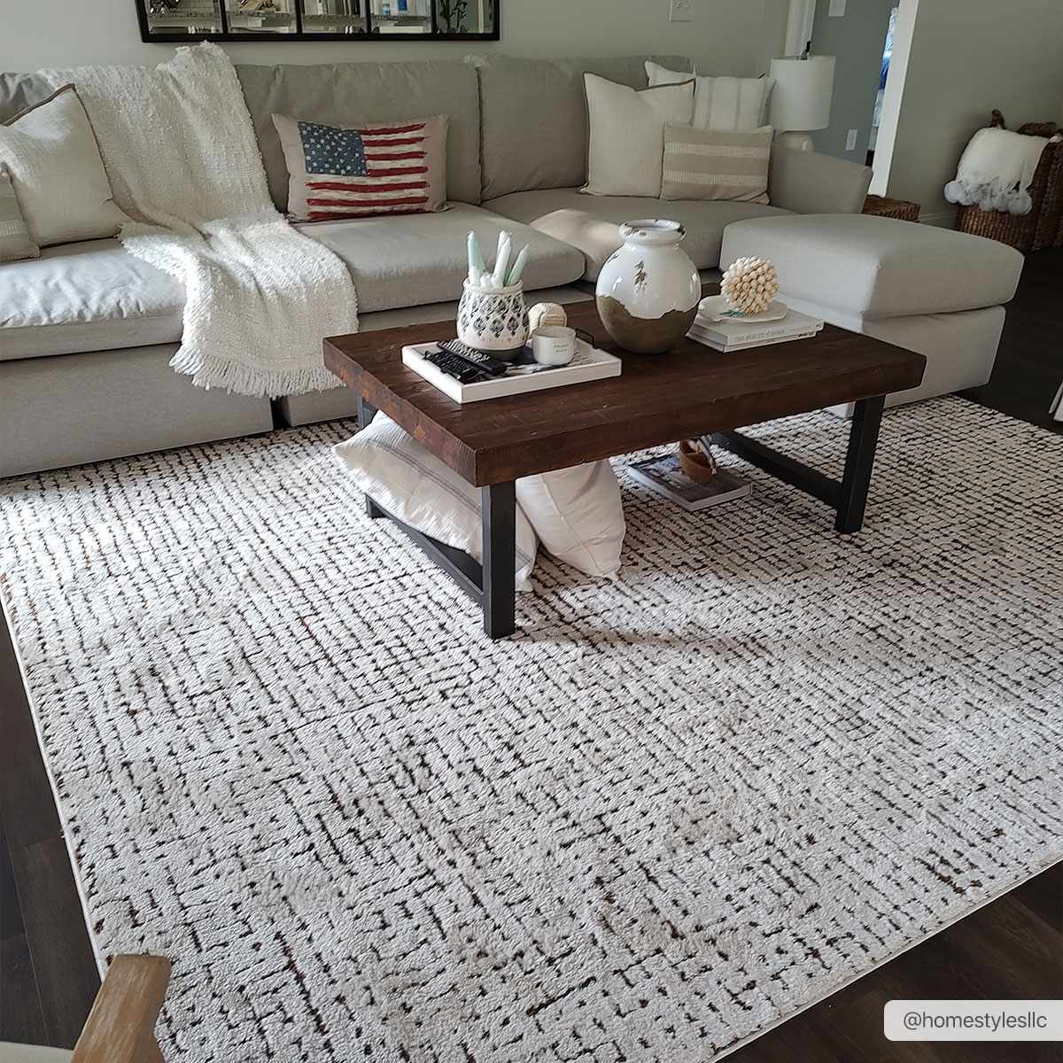 Keita Cream & Black Grid Plush Rug