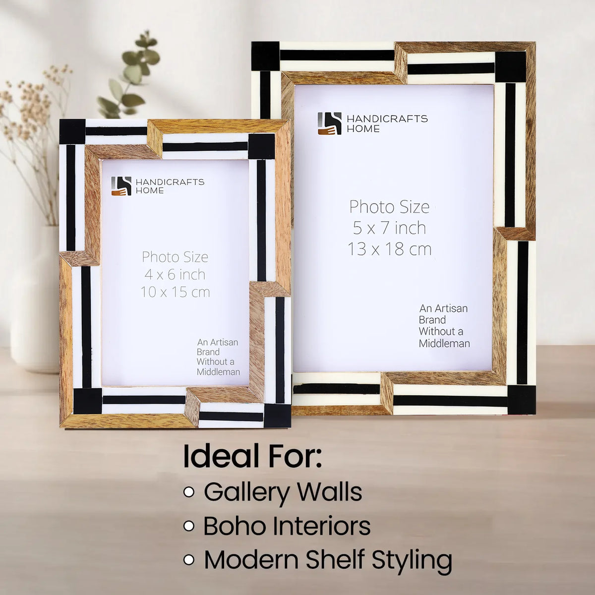 Picture Frames Silhouette Sequenced Collection Resin Inlay Wood Brown White 4x6 5x7"