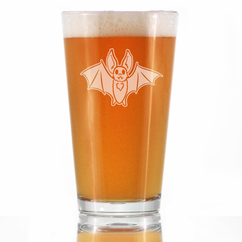 Bat Pint Glass for Beer - Funny Cute Bat Gifts - Spooky Fun Halloween Decor with Bats - 16 oz Glasses