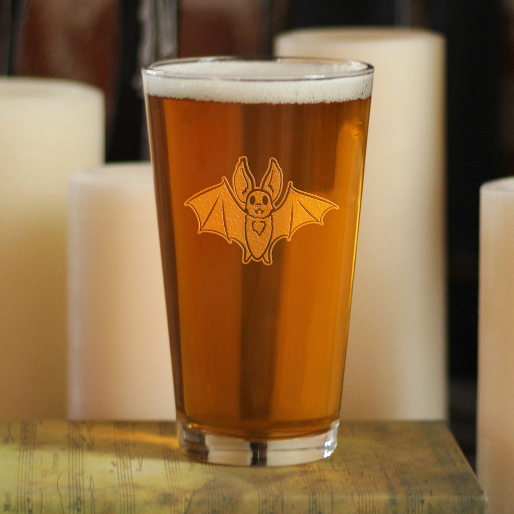 Bat Pint Glass for Beer - Funny Cute Bat Gifts - Spooky Fun Halloween Decor with Bats - 16 oz Glasses