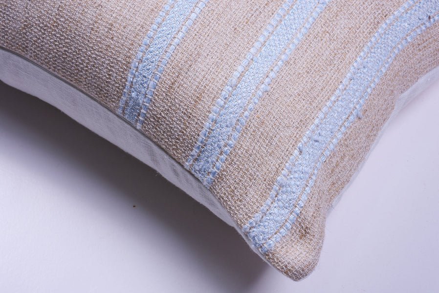 Pale Blue Striped Raw Linen Pillow