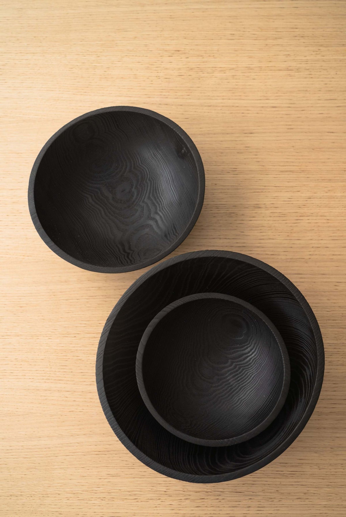 Hand Carved Charred Wooden Salad Bowl Set