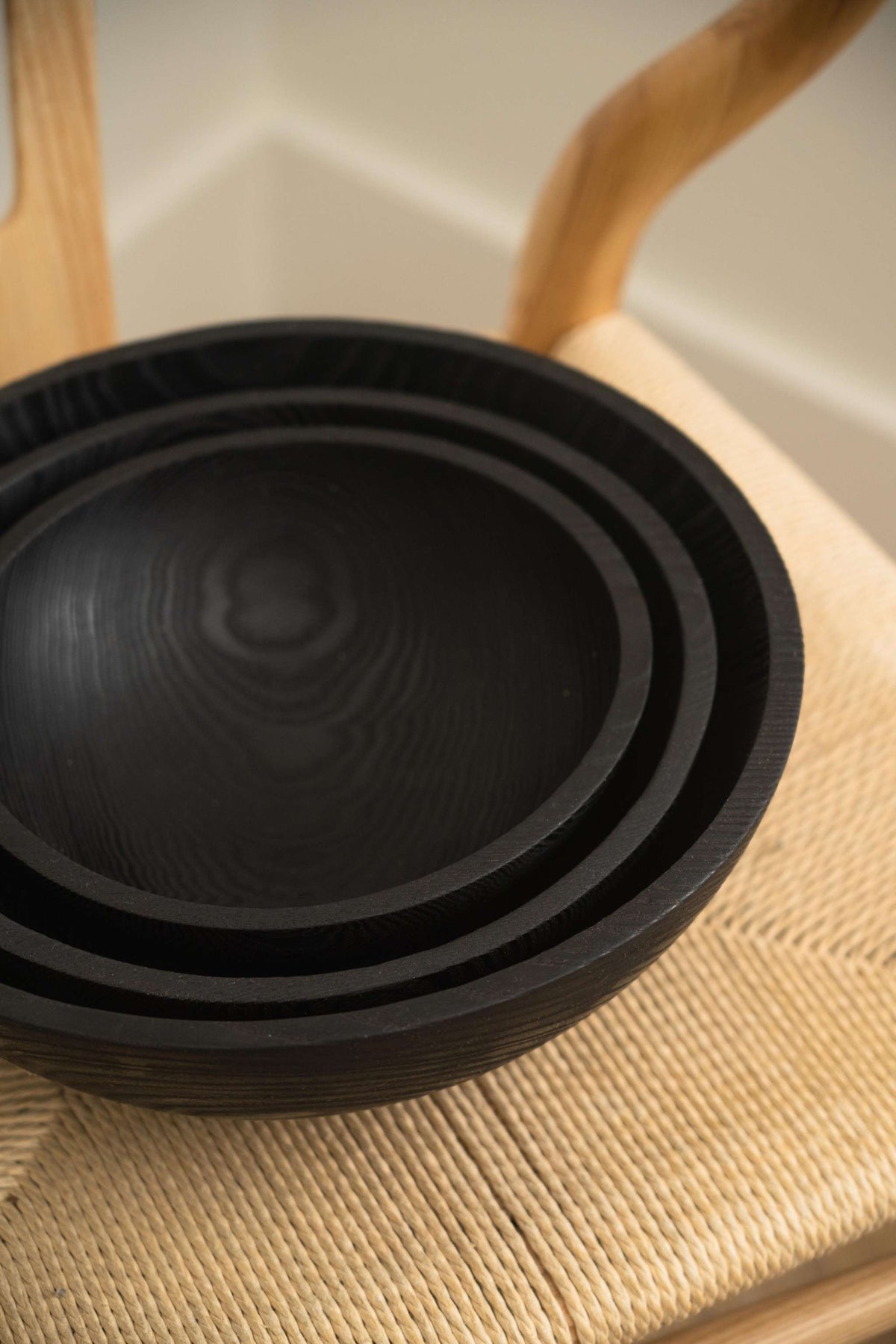 Hand Carved Charred Wooden Salad Bowl Set