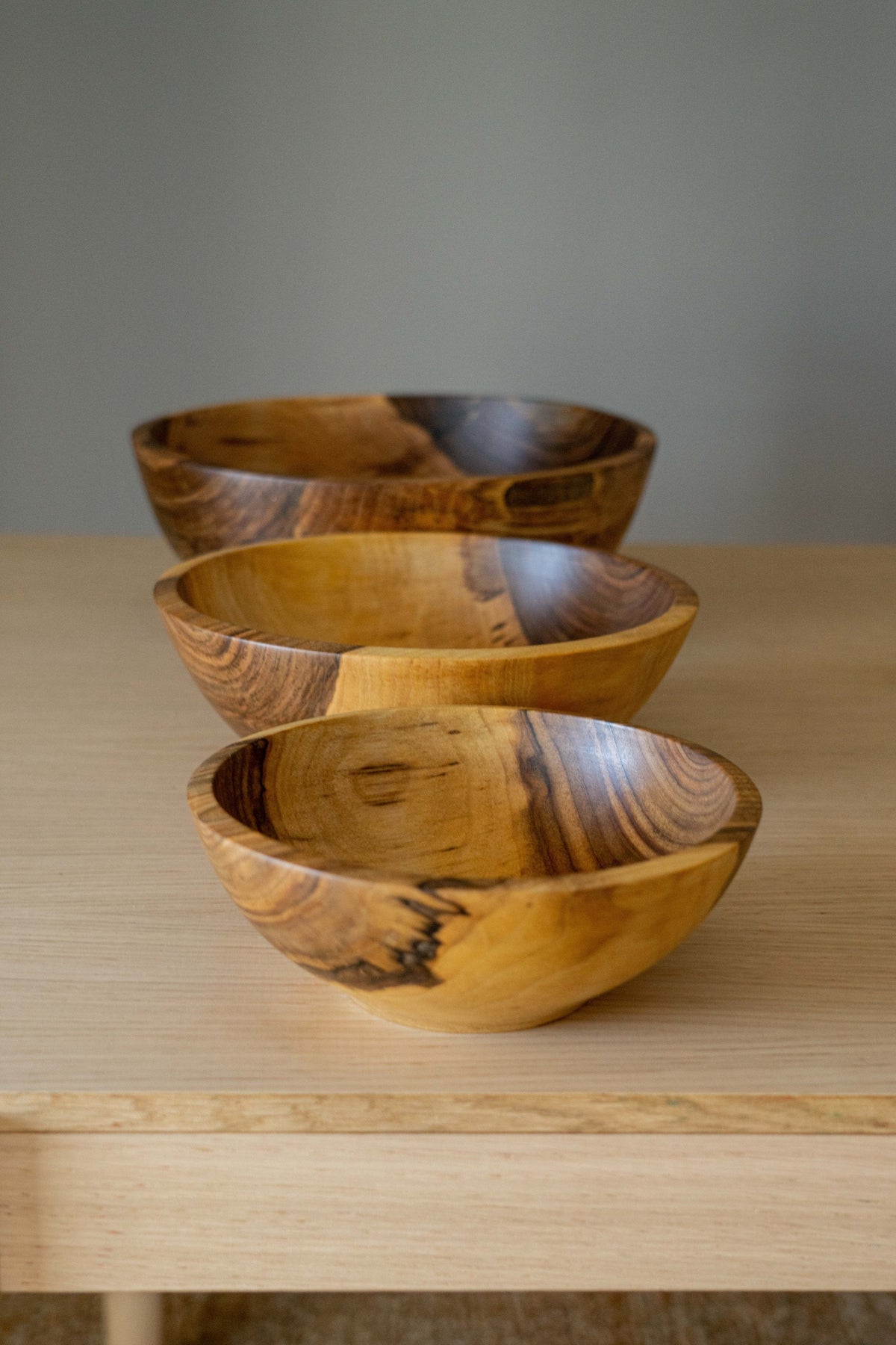 Hand Carved Walnut Wood Nesting Bowl Set