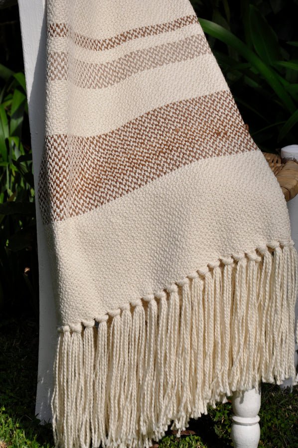 Camel Stripes Wool Blend Blanket