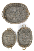 Oval Willow Trays with Jute Handles - Set of 3