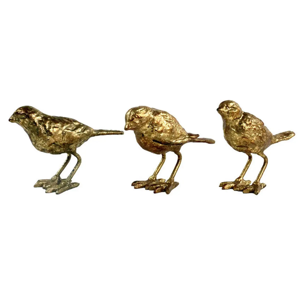 Set of 3 Cast Iron Gold Leaf Birds