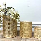 WEAVED RATTAN WRAPPED GLASS VASE/CANDLE HOLDER