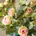 Artificial Flower Silk Rose Flower Bloom and Bud Stem in Pink 39" Tall