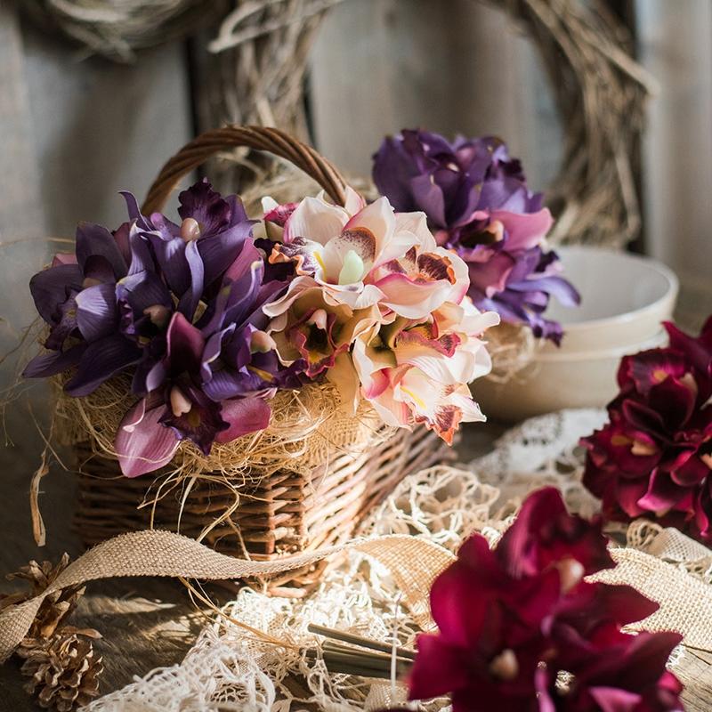 Artificial Silk Orchid Bouquet Small Cymbidium Various Colors
