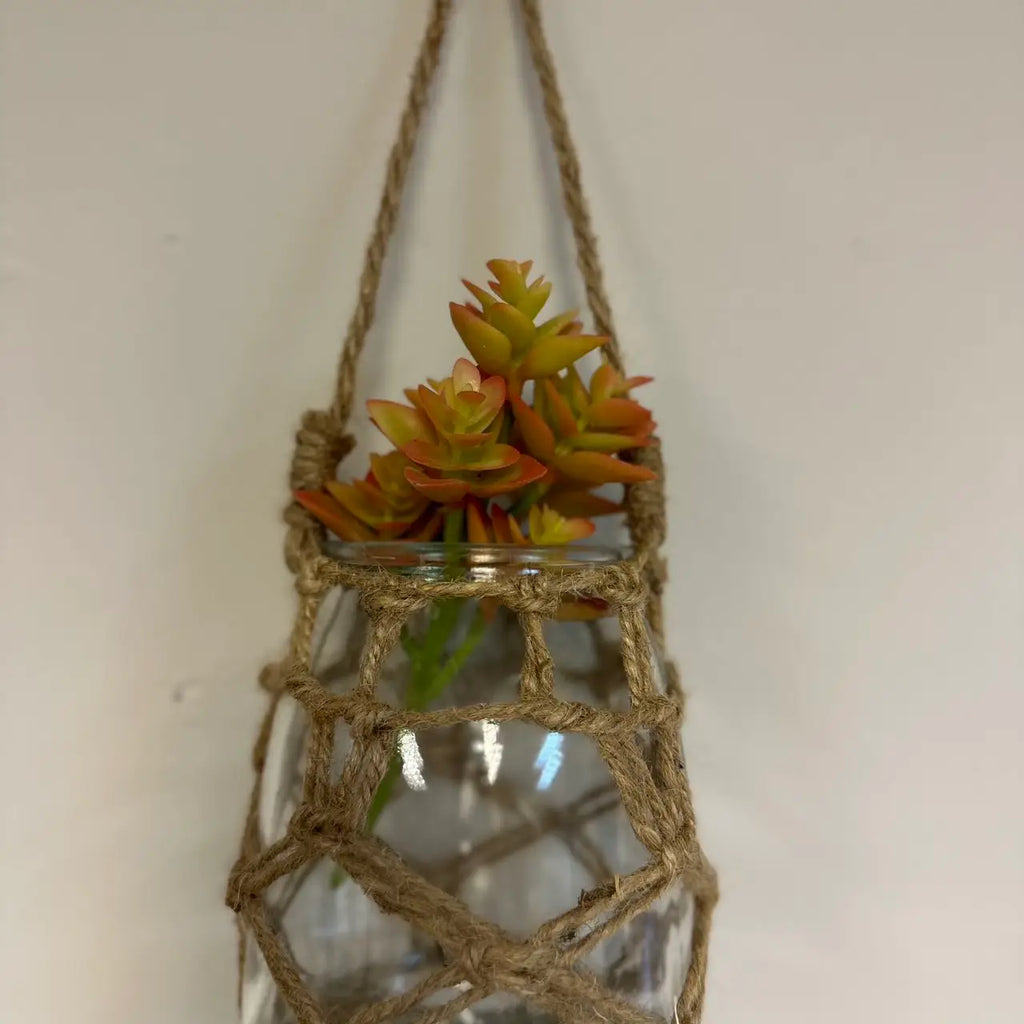 Hand-woven Mesh Pocket Hanging Glass Vase/Candle Holder