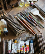 Calligraphy Brush Holder Rollup Wood Shades Rollup