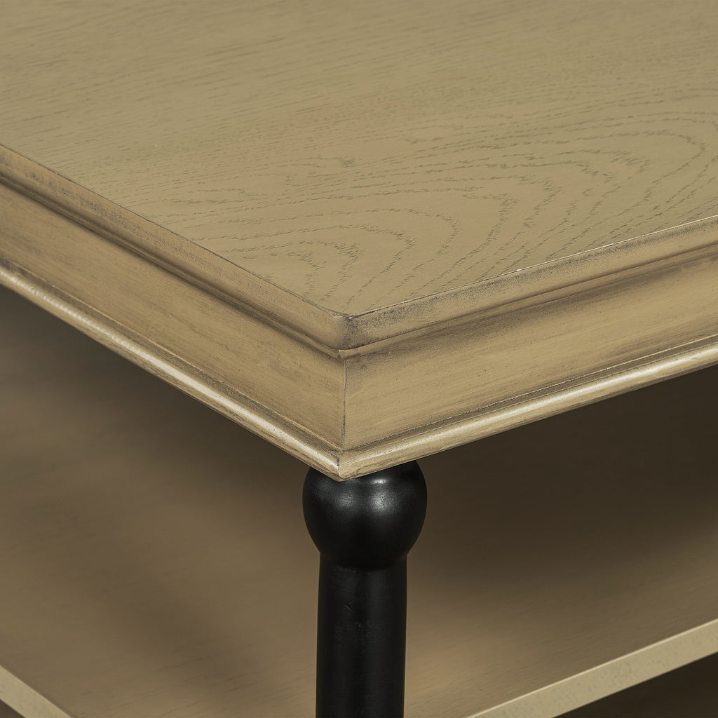 55.1' Wood Coffee Table with Black Legs and Open Storage Shelves