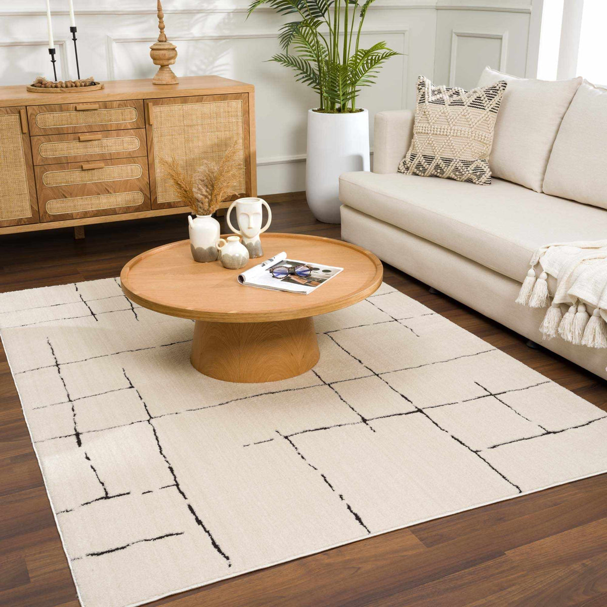 Koume Beige Maze Area Rug