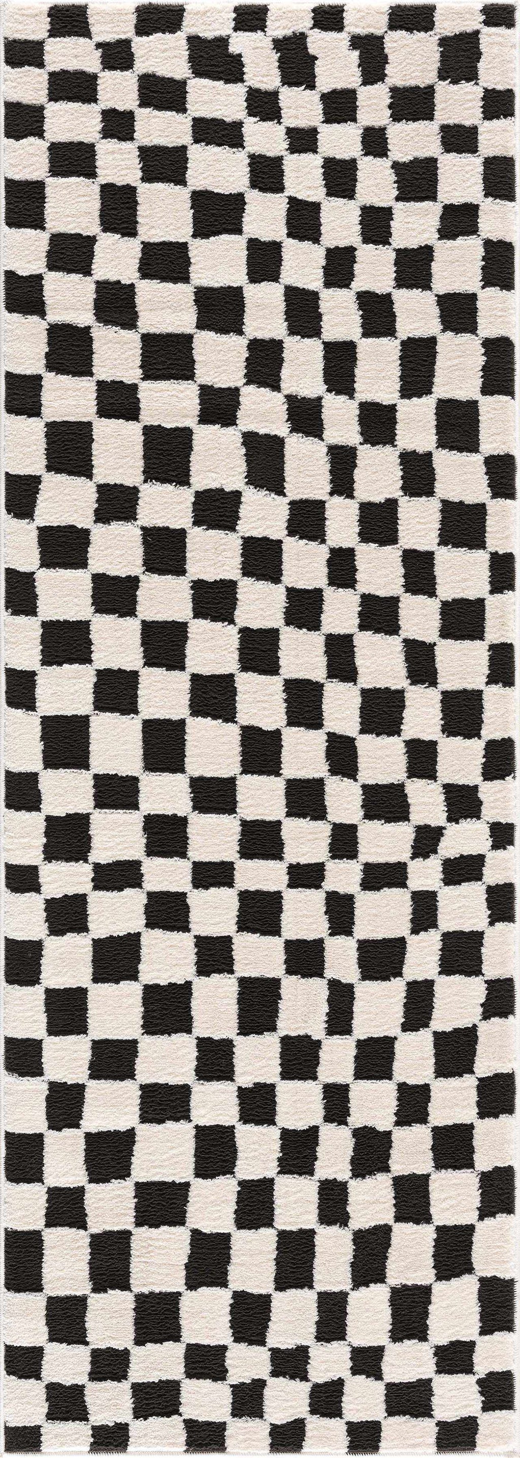 Lajos Black & White Checkered Plush Rug