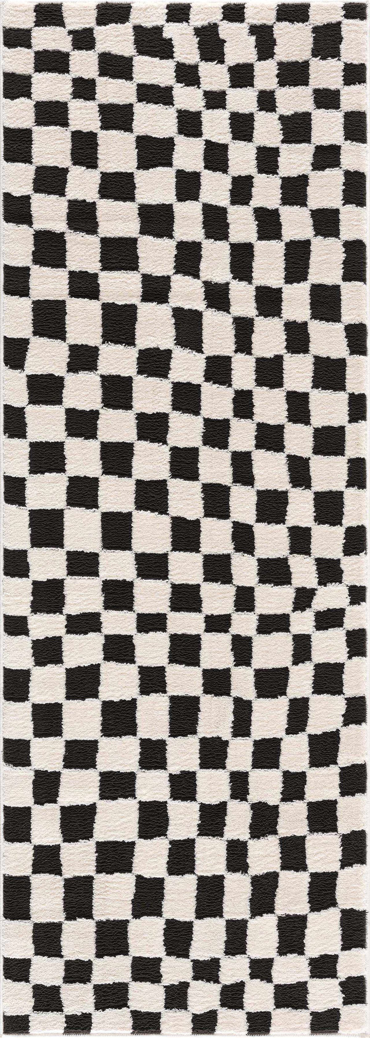Lajos Black & White Checkered Plush Rug