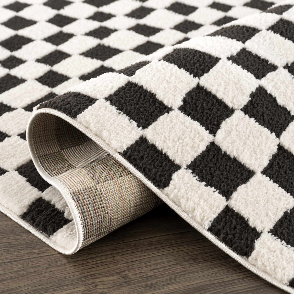 Lajos Black & White Checkered Plush Rug