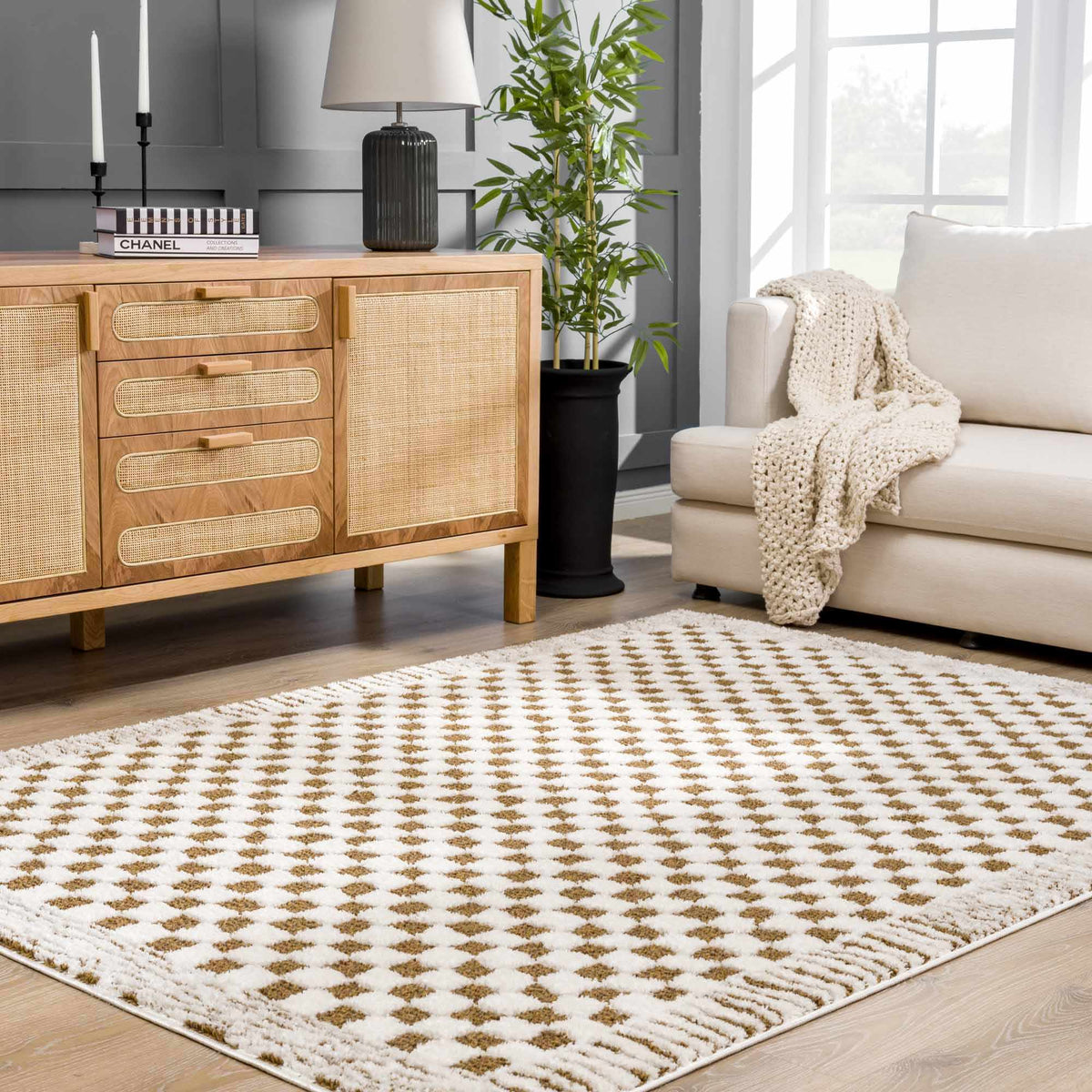 Leryn Brown Checkered Plush Rug