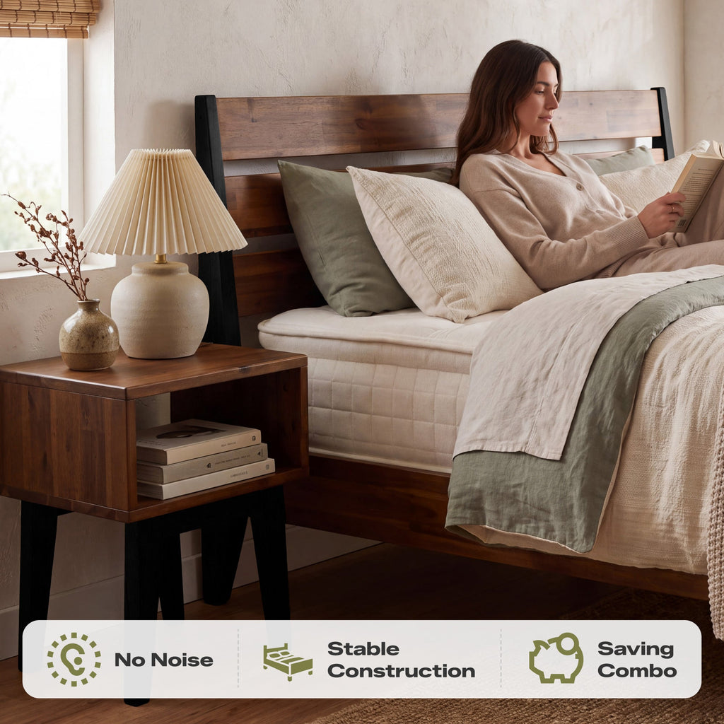 [Buy 1 Get 1] Emery Solid Wood Bed Frame & Nightstand